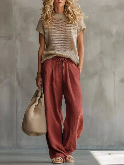 Openwork Knit Top and Wide-Leg Pant Set - Bitsy Gypsy Boutique