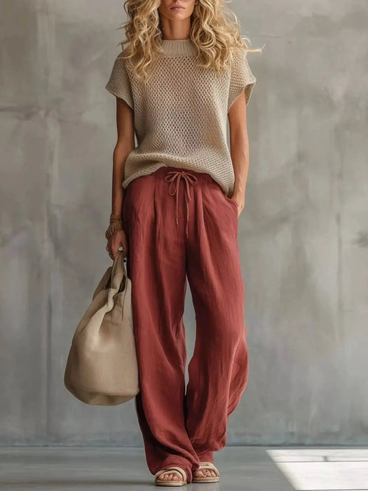 Openwork Knit Top and Wide-Leg Pant Set - Bitsy Gypsy Boutique