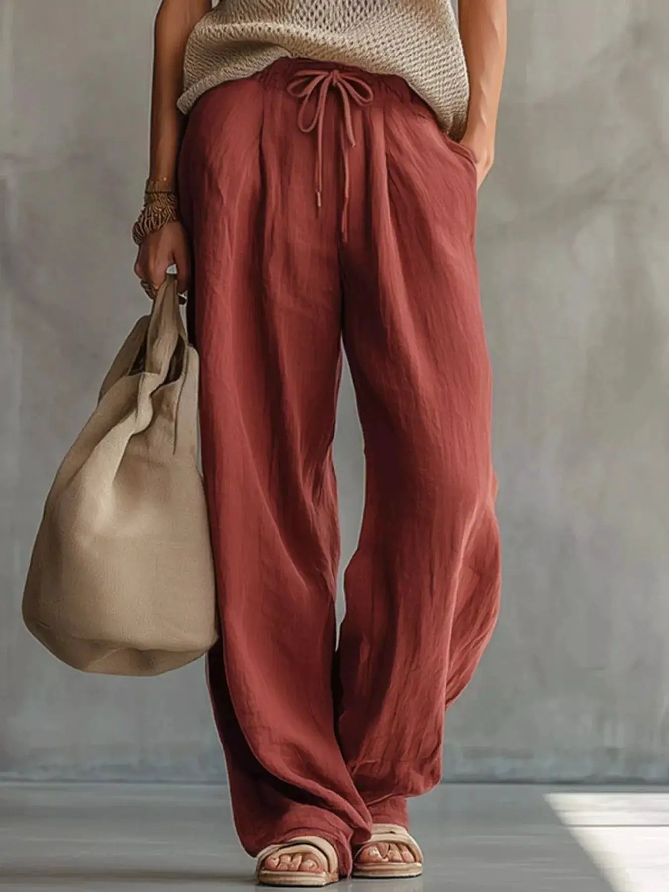 Openwork Knit Top and Wide-Leg Pant Set - Bitsy Gypsy Boutique