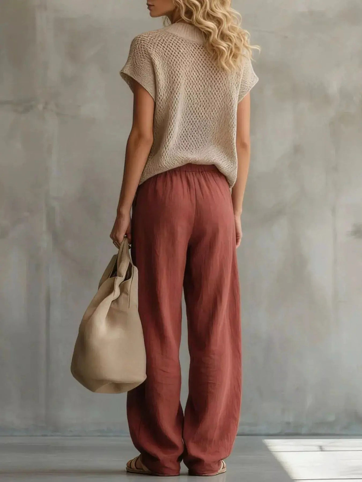 Openwork Knit Top and Wide-Leg Pant Set - Bitsy Gypsy Boutique