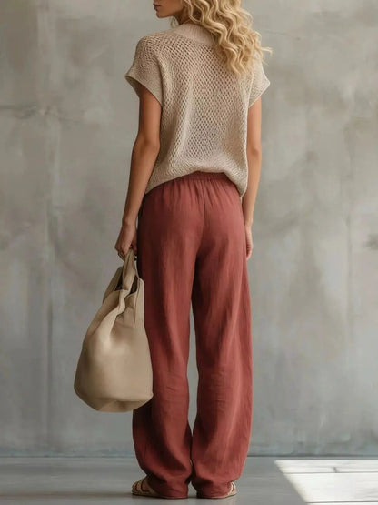 Openwork Knit Top and Wide-Leg Pant Set - Bitsy Gypsy Boutique
