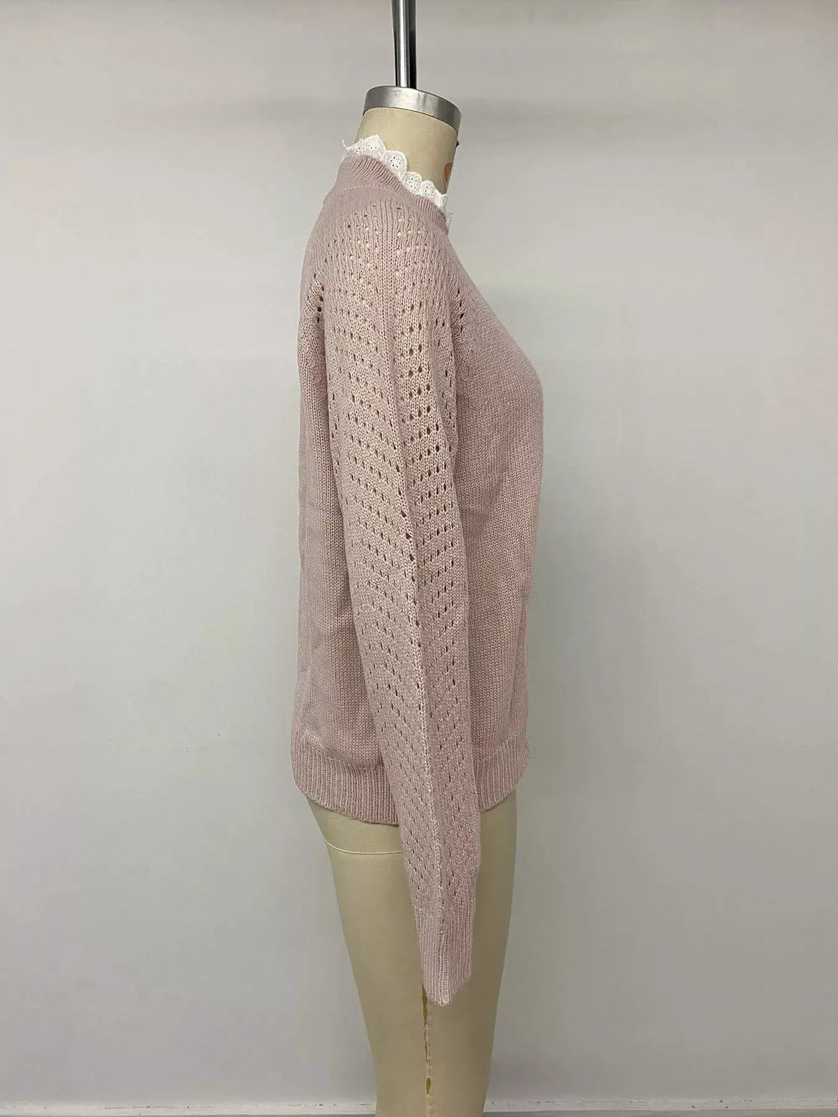 Openwork Mock Neck Lace Detail Long Sleeve Sweater - Bitsy Gypsy Boutique