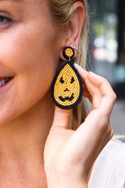 Orange & Black Jack-O-Lantern Teardrop Earrings - Bitsy Gypsy Boutique