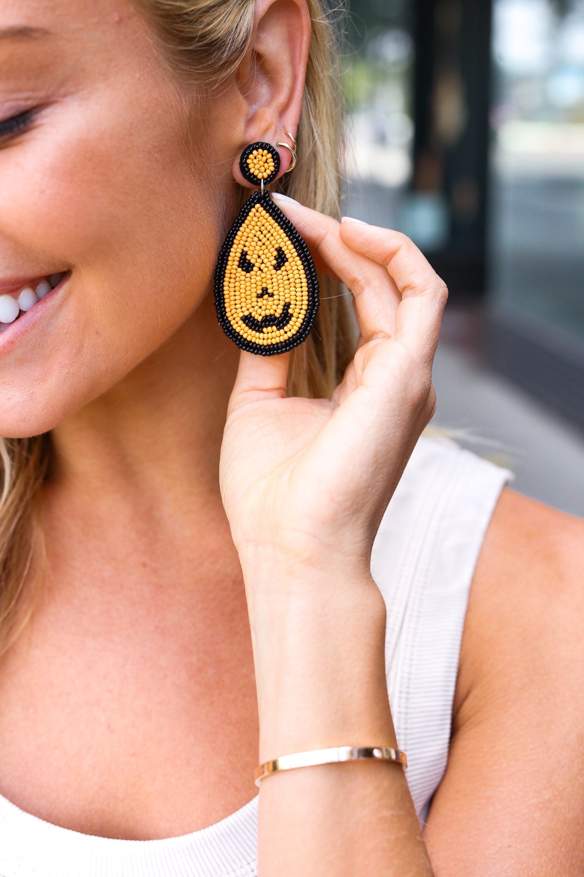 Orange & Black Jack-O-Lantern Teardrop Earrings - Bitsy Gypsy Boutique