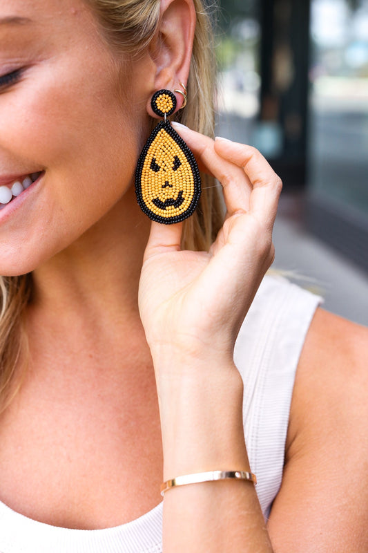 Orange & Black Jack-O-Lantern Teardrop Earrings - Bitsy Gypsy Boutique