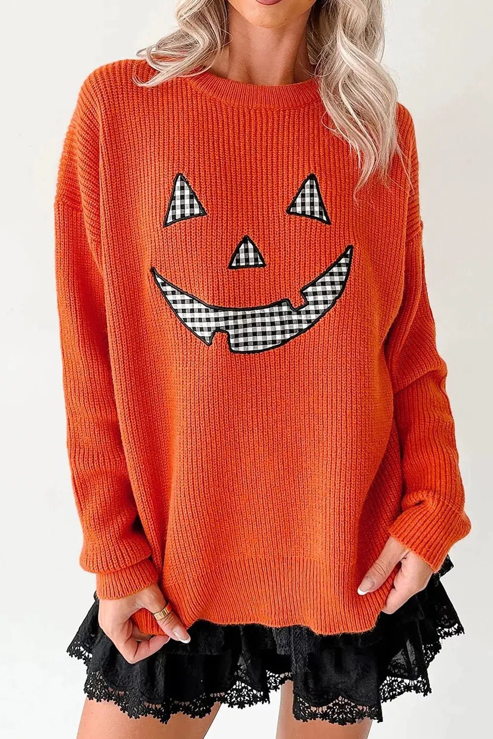 Orange Drop Shoulder Long Sleeve Halloween Sweater - Bitsy Gypsy Boutique