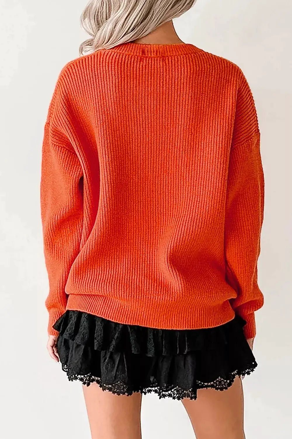 Orange Drop Shoulder Long Sleeve Halloween Sweater - Bitsy Gypsy Boutique