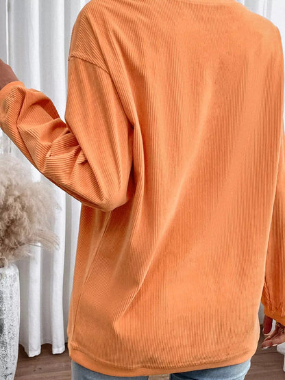 Orange Thankful Embroidered Corded Crewneck Sweatshirt - Bitsy Gypsy Boutique