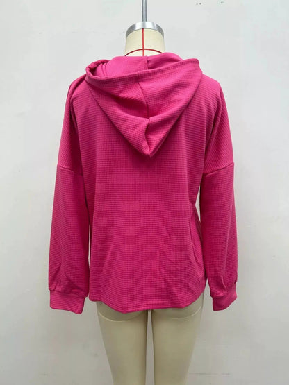 Orange Waffle Knit Long Sleeve Drawstring Hoodie - Bitsy Gypsy Boutique