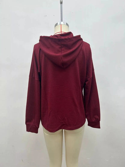 Orange Waffle Knit Long Sleeve Drawstring Hoodie - Bitsy Gypsy Boutique