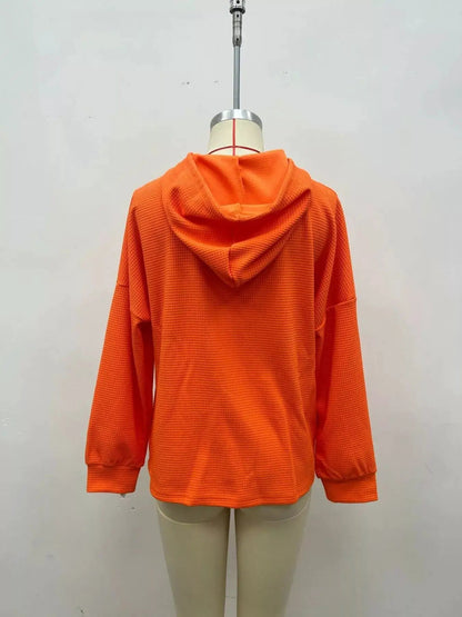 Orange Waffle Knit Long Sleeve Drawstring Hoodie - Bitsy Gypsy Boutique