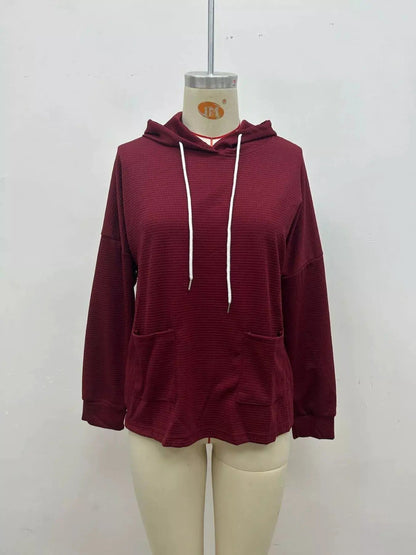 Orange Waffle Knit Long Sleeve Drawstring Hoodie - Bitsy Gypsy Boutique