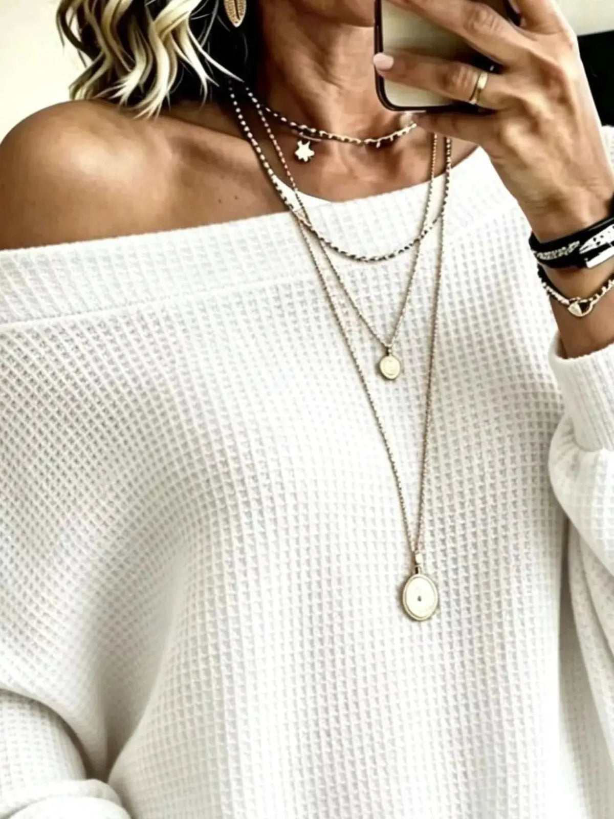 Orange Waffle Knit Oversized Boat Neck Sweatshirt - Bitsy Gypsy Boutique