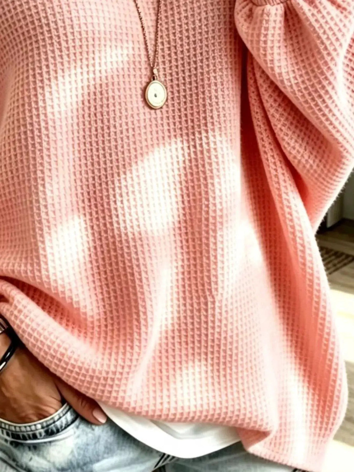 Orange Waffle Knit Oversized Boat Neck Sweatshirt - Bitsy Gypsy Boutique