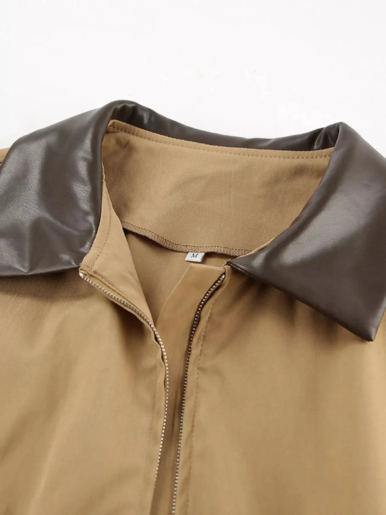 Oversized Contrast Collar Jacket with Drawstring Waist by Trendsi
