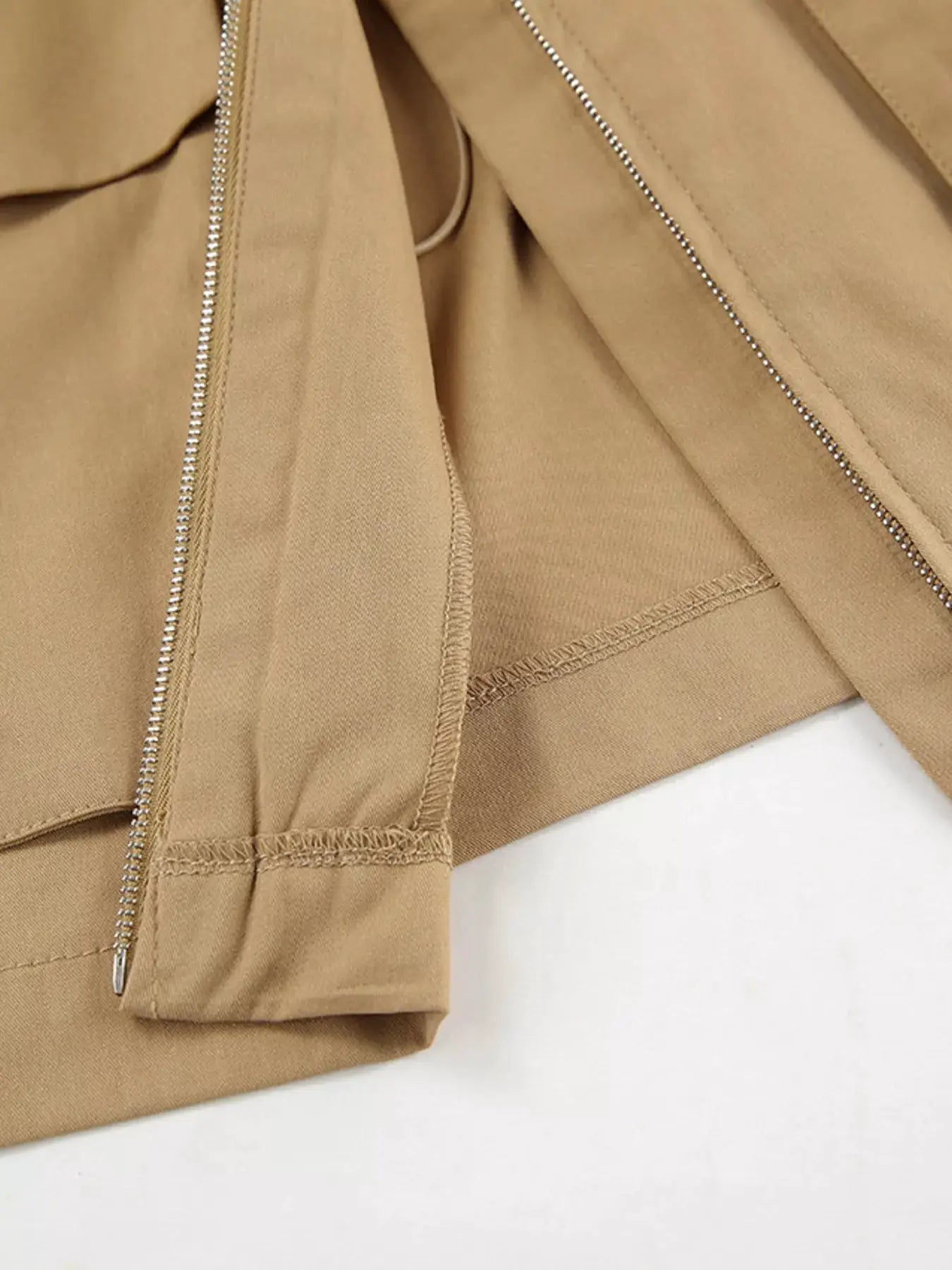 Oversized Contrast Collar Jacket with Drawstring Waist by Trendsi