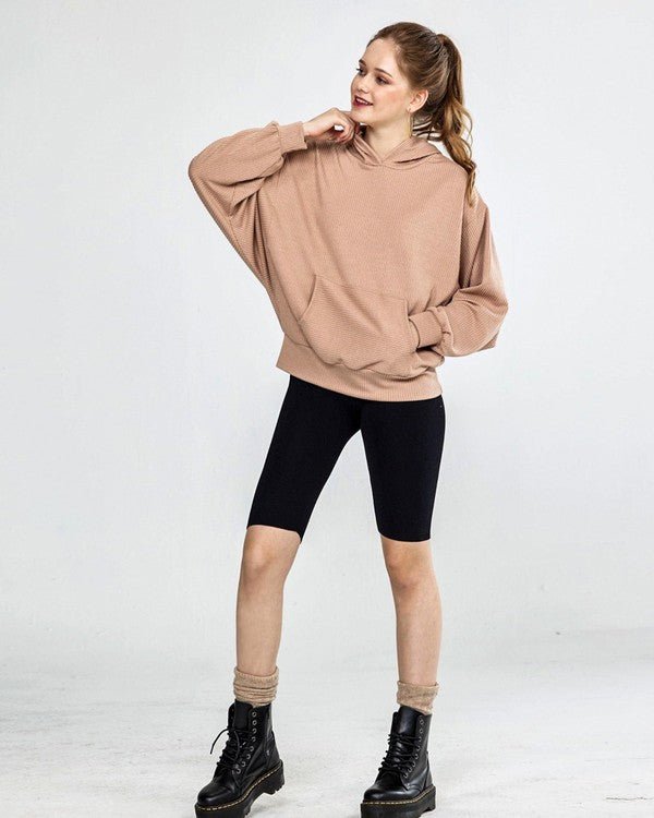 Oversized Dolman Sleeve Ribbed Hoodie Top - Bitsy Gypsy Boutique