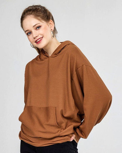 Oversized Dolman Sleeve Ribbed Hoodie Top - Bitsy Gypsy Boutique