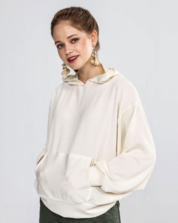 Oversized Dolman Sleeve Ribbed Hoodie Top - Bitsy Gypsy Boutique