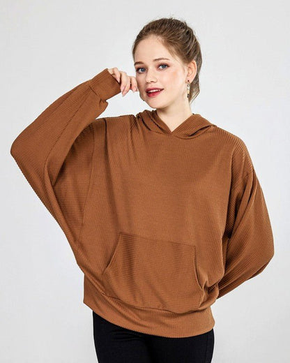 Oversized Dolman Sleeve Ribbed Hoodie Top - Bitsy Gypsy Boutique