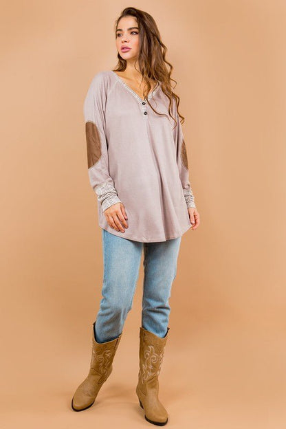 Oversized Elbow Patch Tunic - Bitsy Gypsy Boutique