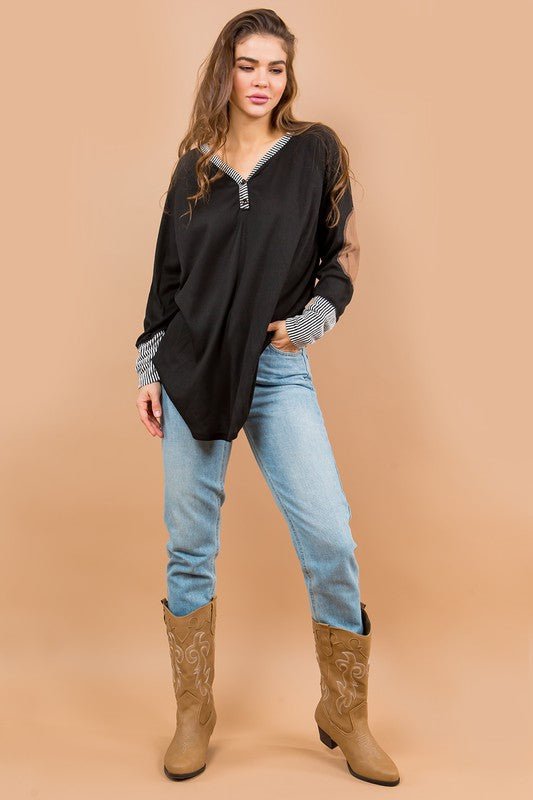 Oversized Elbow Patch Tunic - Bitsy Gypsy Boutique