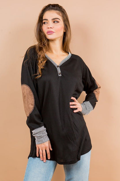 Oversized Elbow Patch Tunic - Bitsy Gypsy Boutique