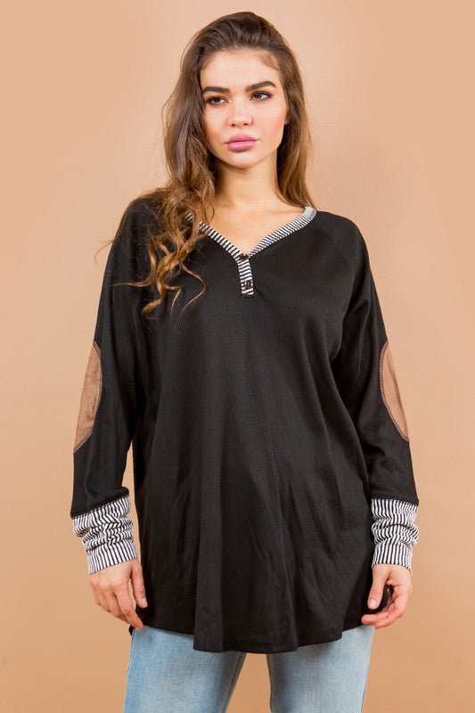 Oversized Elbow Patch Tunic - Bitsy Gypsy Boutique