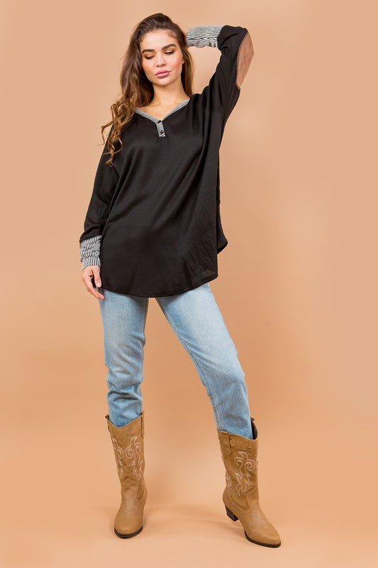 Oversized Elbow Patch Tunic - Bitsy Gypsy Boutique