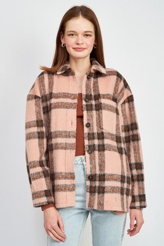 OVERSIZED PLAID JACKET WITH FRINGE - Bitsy Gypsy Boutique
