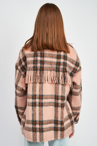 OVERSIZED PLAID JACKET WITH FRINGE - Bitsy Gypsy Boutique
