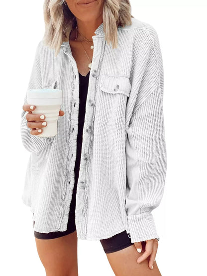 Oversized Waffle Knit Button-Up Jacket - Bitsy Gypsy Boutique