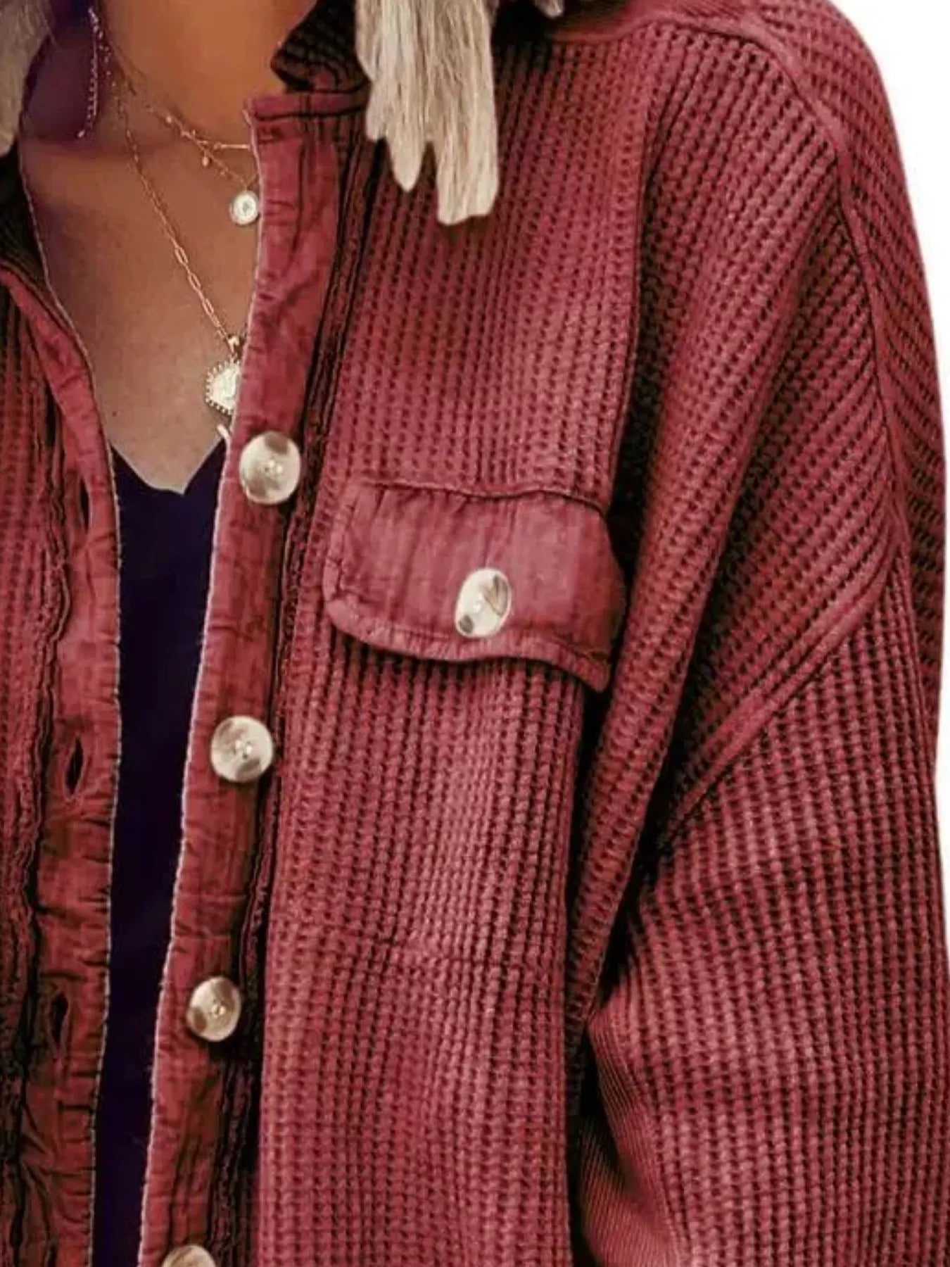 Oversized Waffle Knit Button-Up Jacket - Bitsy Gypsy Boutique