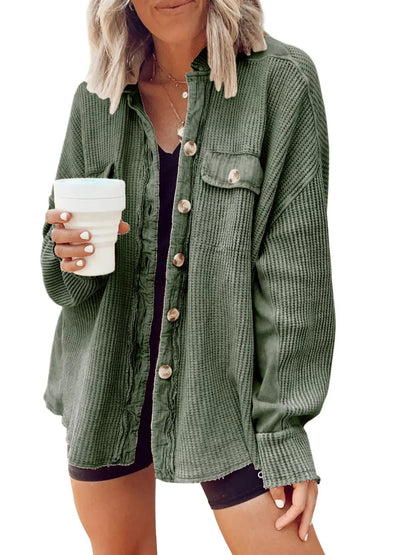 Oversized Waffle Knit Button-Up Jacket - Bitsy Gypsy Boutique