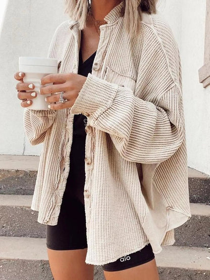 Oversized Waffle Knit Button-Up Jacket - Bitsy Gypsy Boutique