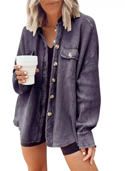 Oversized Waffle Knit Button-Up Jacket - Bitsy Gypsy Boutique
