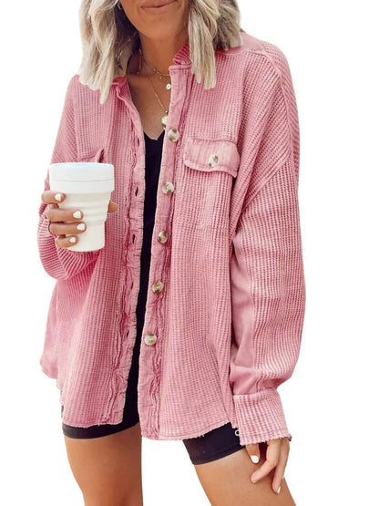 Oversized Waffle Knit Button-Up Jacket - Bitsy Gypsy Boutique