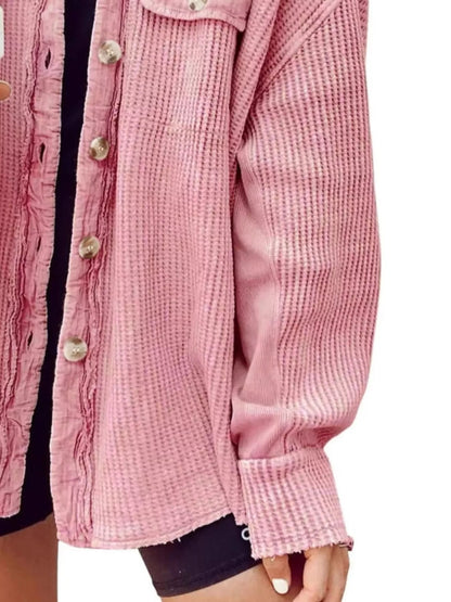 Oversized Waffle Knit Button-Up Jacket - Bitsy Gypsy Boutique