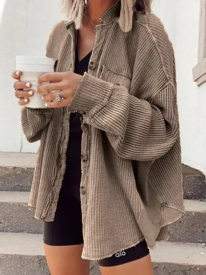 Oversized Waffle Knit Button-Up Jacket - Bitsy Gypsy Boutique
