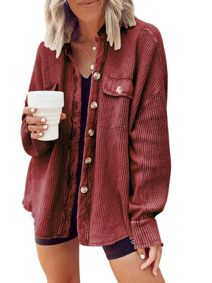 Oversized Waffle Knit Button-Up Jacket - Bitsy Gypsy Boutique