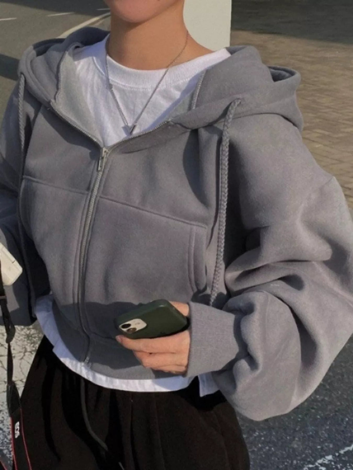 Oversized Zip-Up Cropped Hoodie - Bitsy Gypsy Boutique