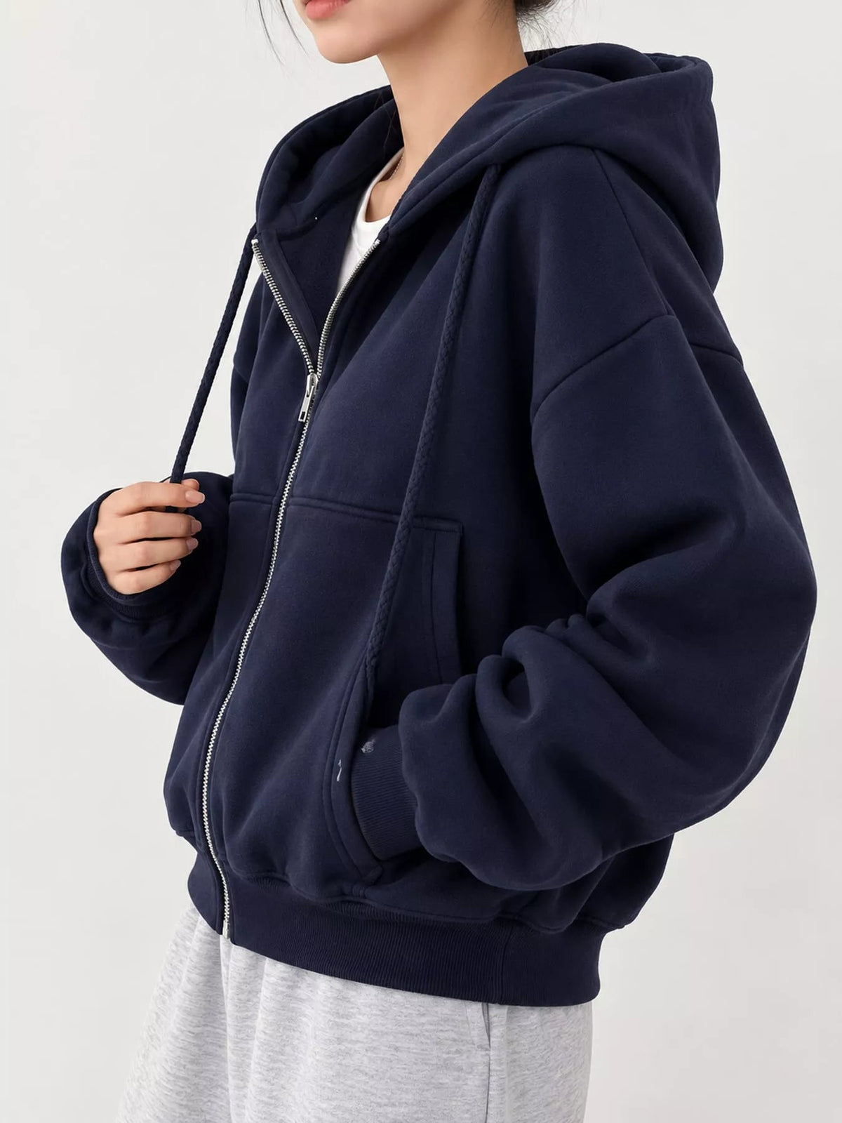 Oversized Zip-Up Cropped Hoodie - Bitsy Gypsy Boutique