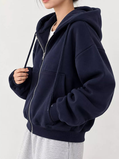 Oversized Zip-Up Cropped Hoodie - Bitsy Gypsy Boutique