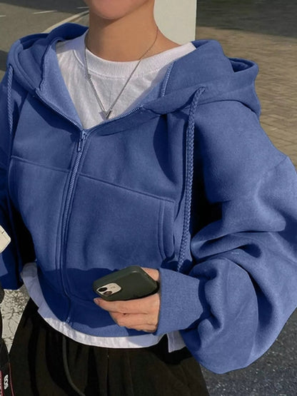 Oversized Zip-Up Cropped Hoodie - Bitsy Gypsy Boutique