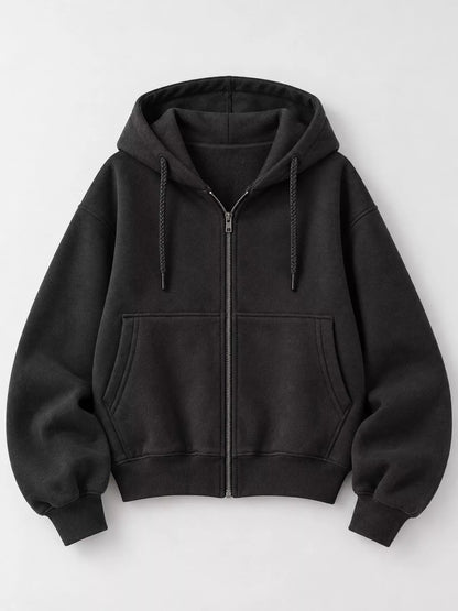 Oversized Zip-Up Cropped Hoodie - Bitsy Gypsy Boutique