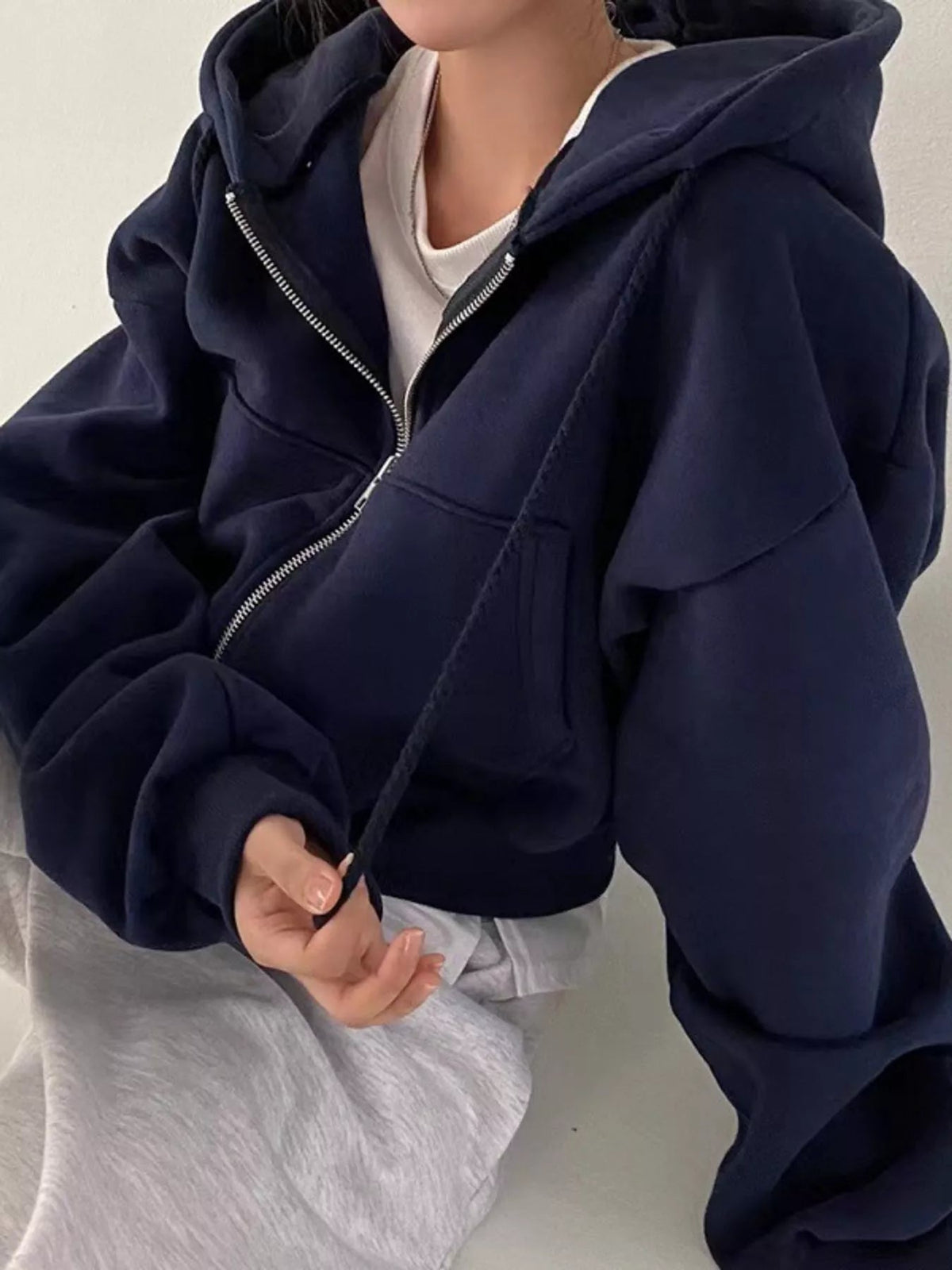 Oversized Zip-Up Cropped Hoodie - Bitsy Gypsy Boutique
