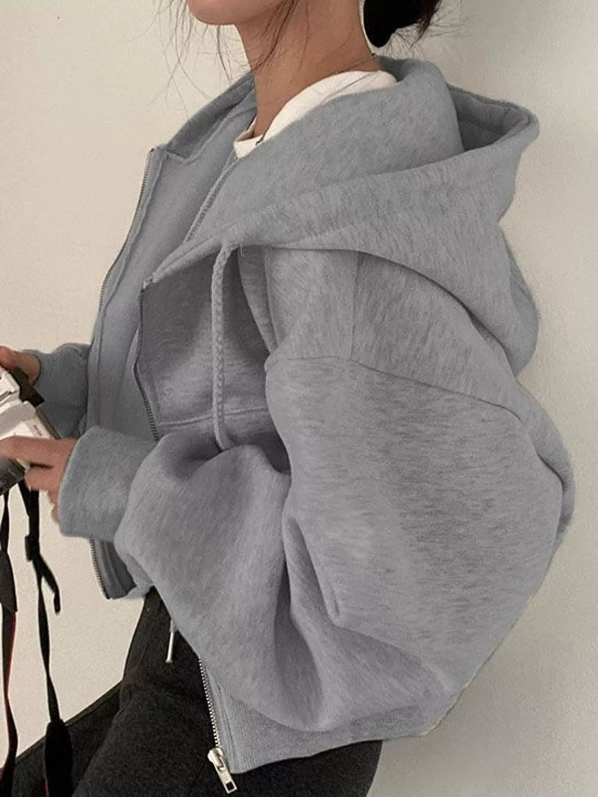 Oversized Zip-Up Cropped Hoodie - Bitsy Gypsy Boutique