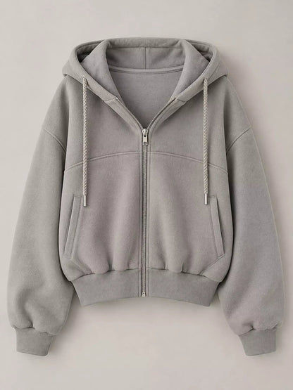 Oversized Zip-Up Cropped Hoodie - Bitsy Gypsy Boutique