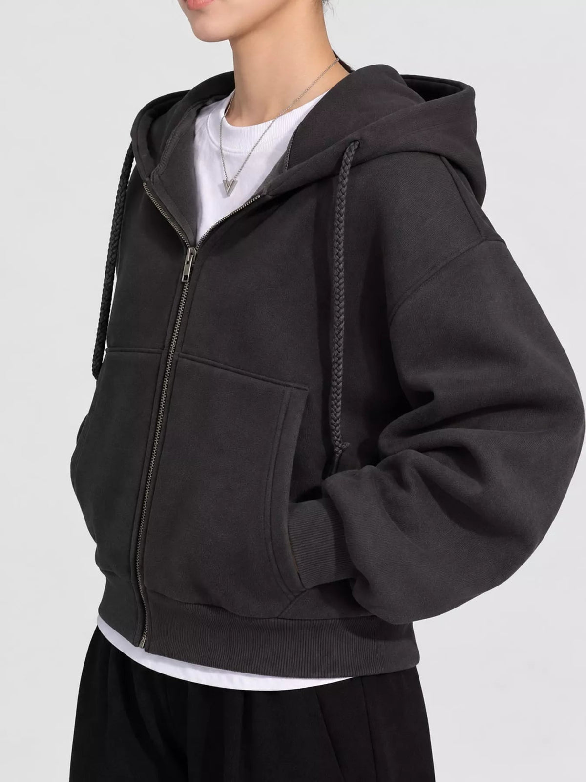 Oversized Zip-Up Cropped Hoodie - Bitsy Gypsy Boutique