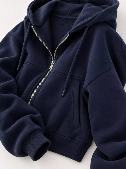 Oversized Zip-Up Cropped Hoodie - Bitsy Gypsy Boutique